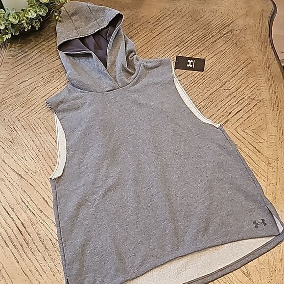 Under Armour gray terry sleeveless hoodie M NWT - Picture 11 of 11